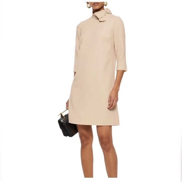 GOAT AVA BOW EMBELLISHED WOOL CREPE TURTLE NECK MINI DRESS - Picture 3 of 9